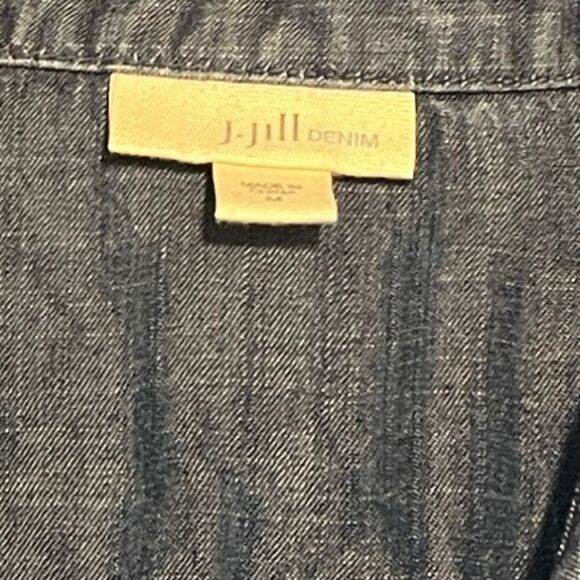 J. Jill Dark Blue Denim Button Up Long Sleeves Collared Top Size Medium - Picture 6 of 10
